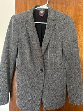 Worthington Black and Gray Herringbone Single-Button Blazer